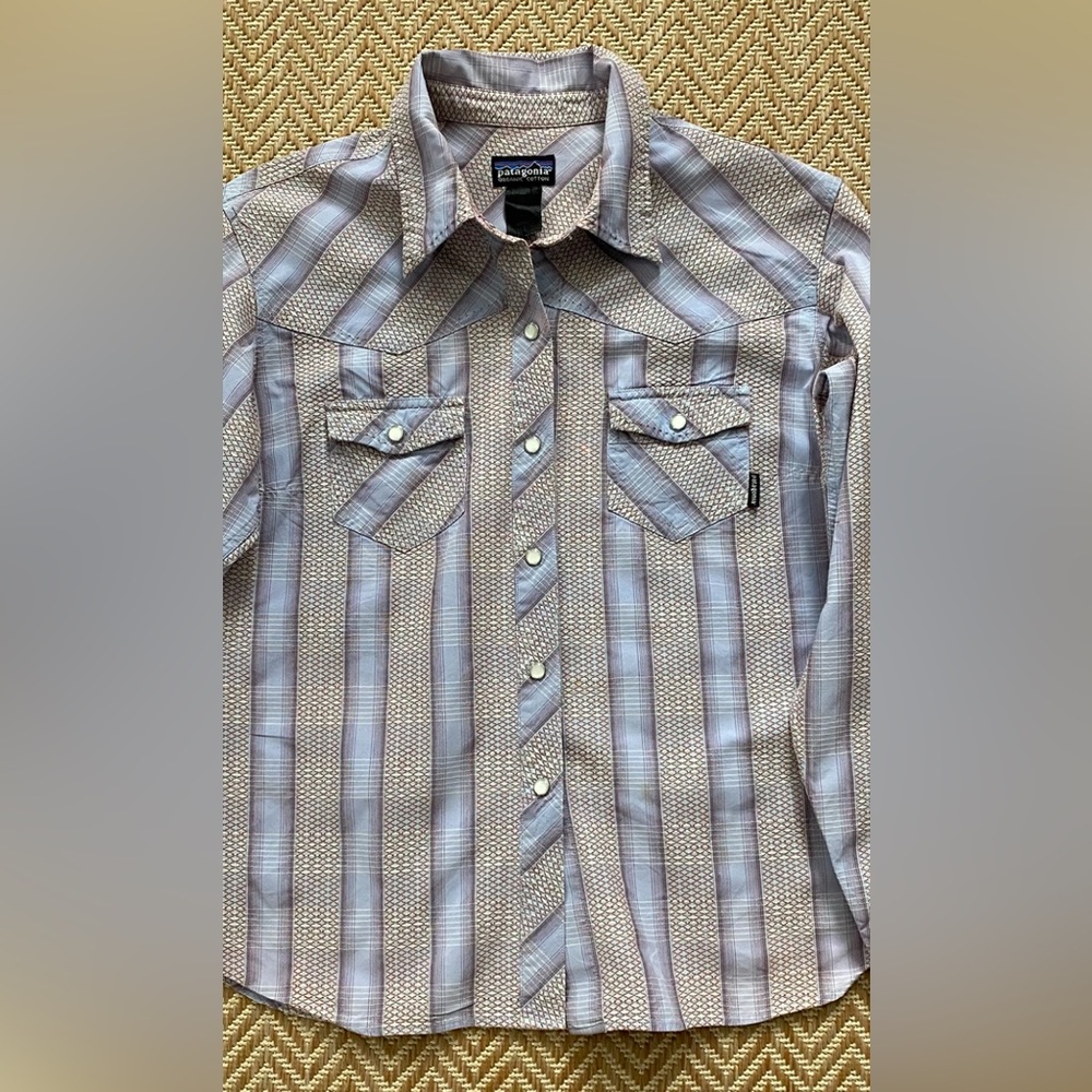 Patagonia Drifter Western Pearl Snap Button Lavender Plaid Shirt Women's Large - Picture 7 of 16